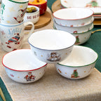Set Of 6 Frosty Friends Scalloped Christmas Cereal Bowls