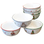 Set Of 6 Frosty Friends Scalloped Christmas Cereal Bowls