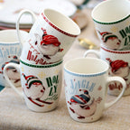 Set Of 6 Christmas Gnome Ceramic Mugs