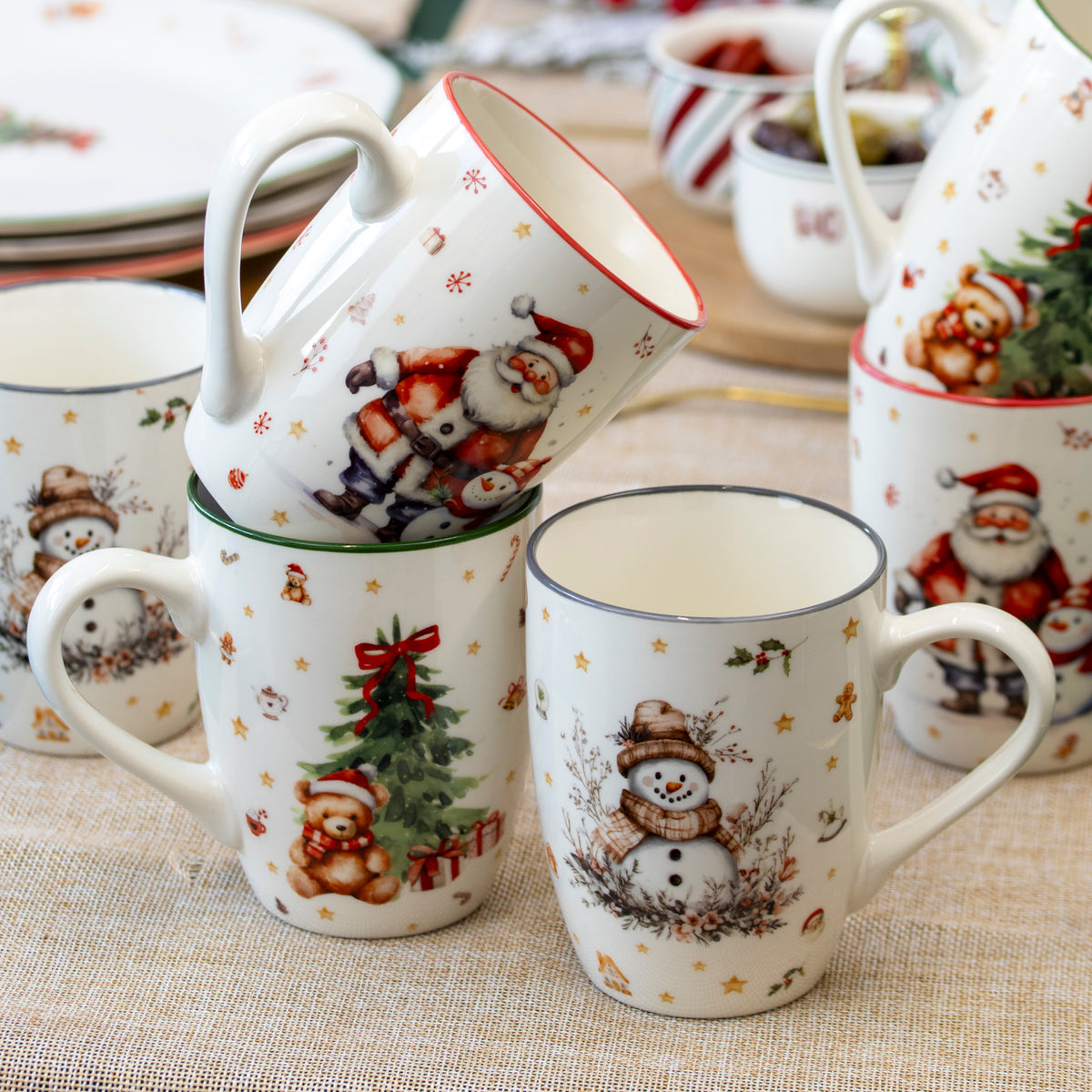 Set Of 6 Frosty Friends Christmas Mugs