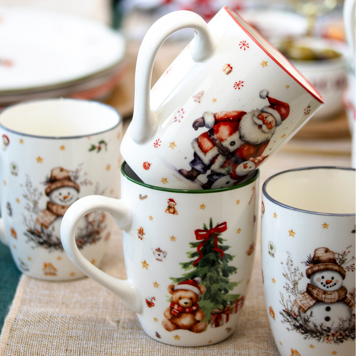 Set Of 6 Frosty Friends Christmas Mugs