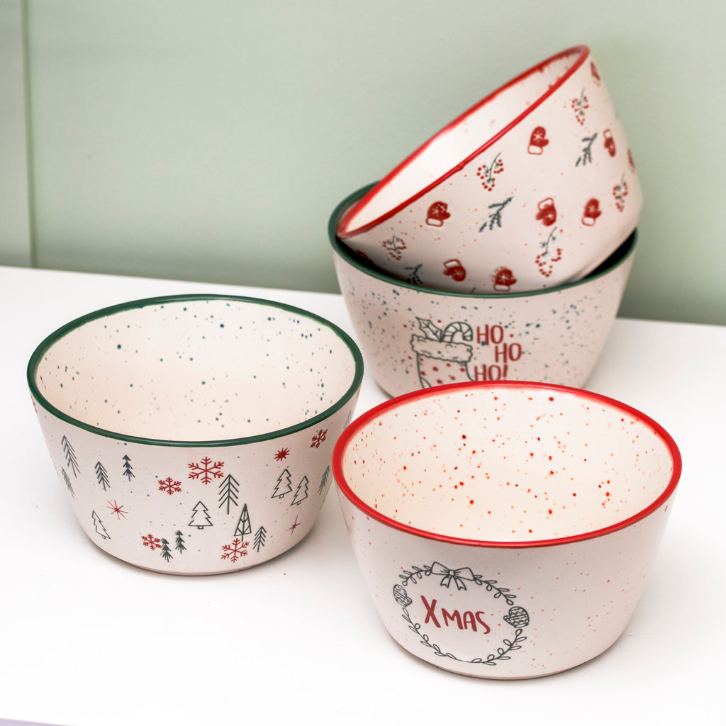 Set Of 4 Speckled Festive Christmas Cereal Bowls
