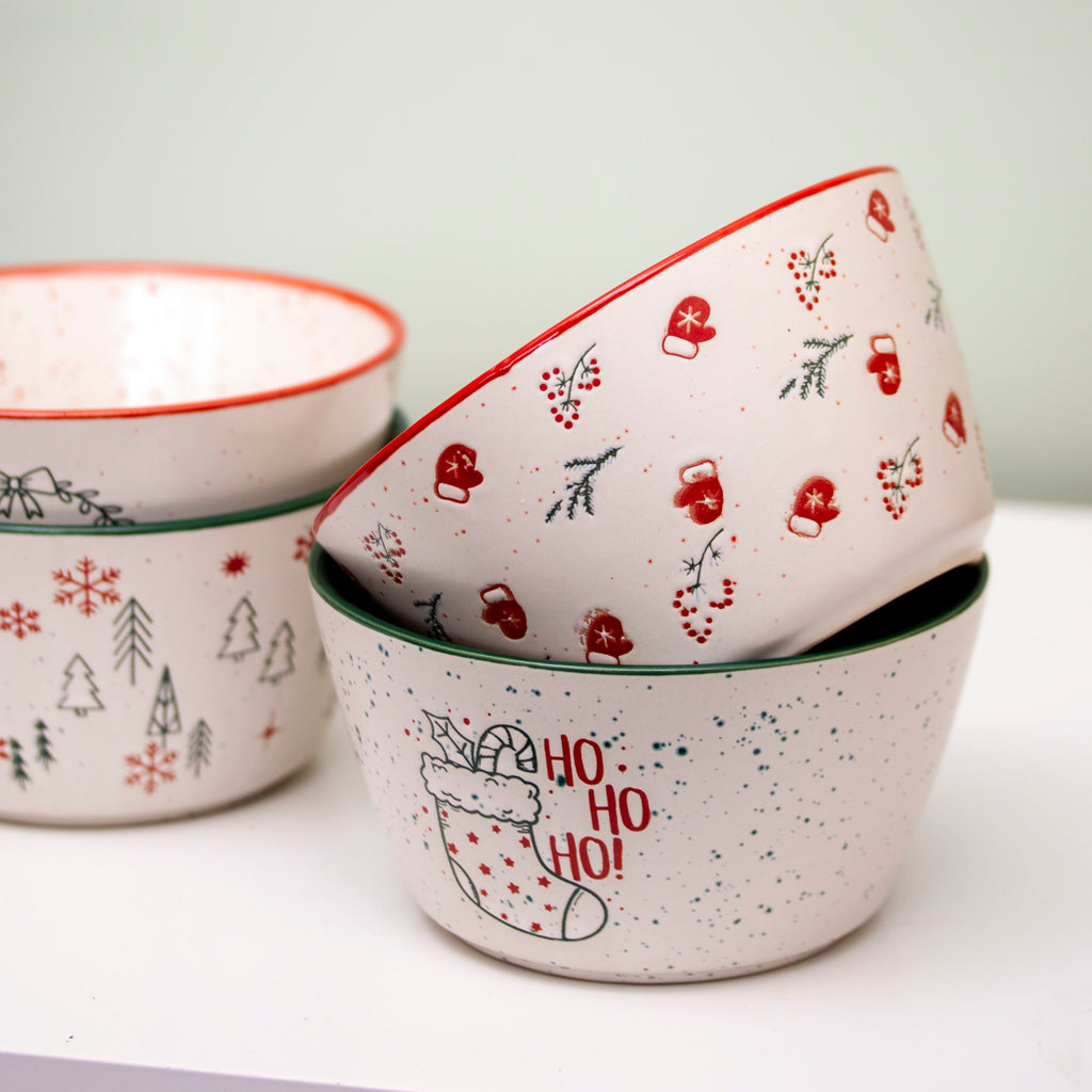 Set Of 4 Speckled Festive Christmas Cereal Bowls