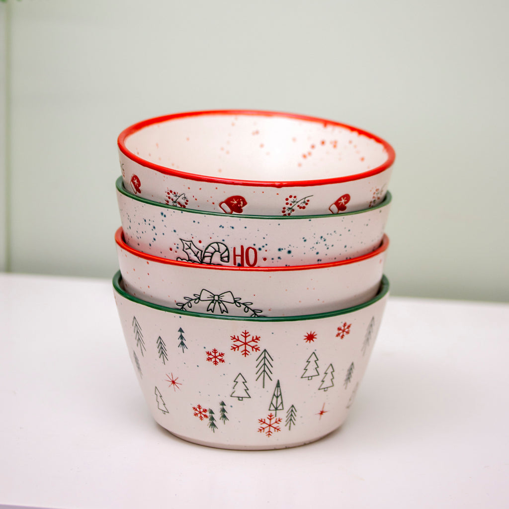 Set Of 4 Speckled Festive Christmas Cereal Bowls