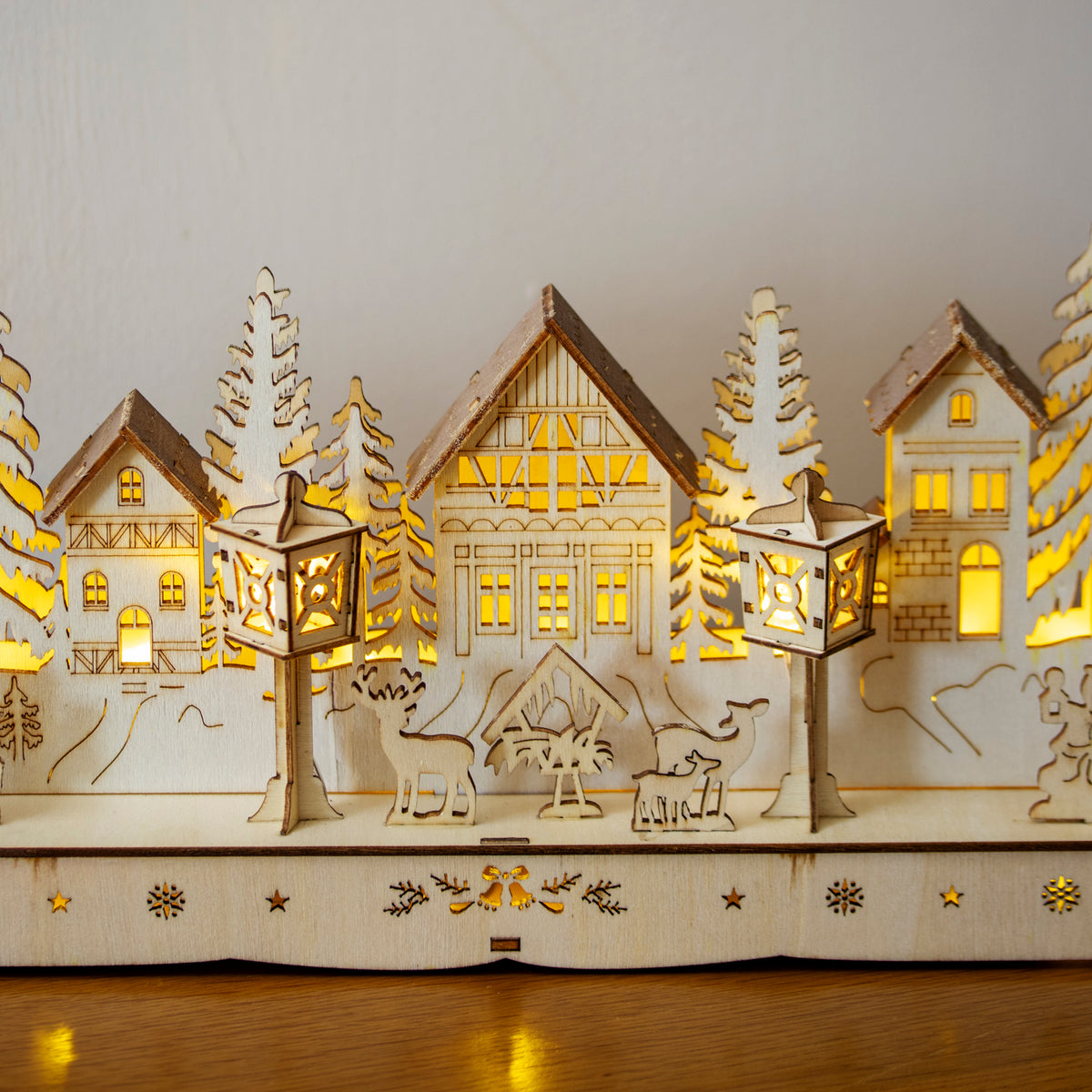 Large Light Up Wooden Christmas Village Scene