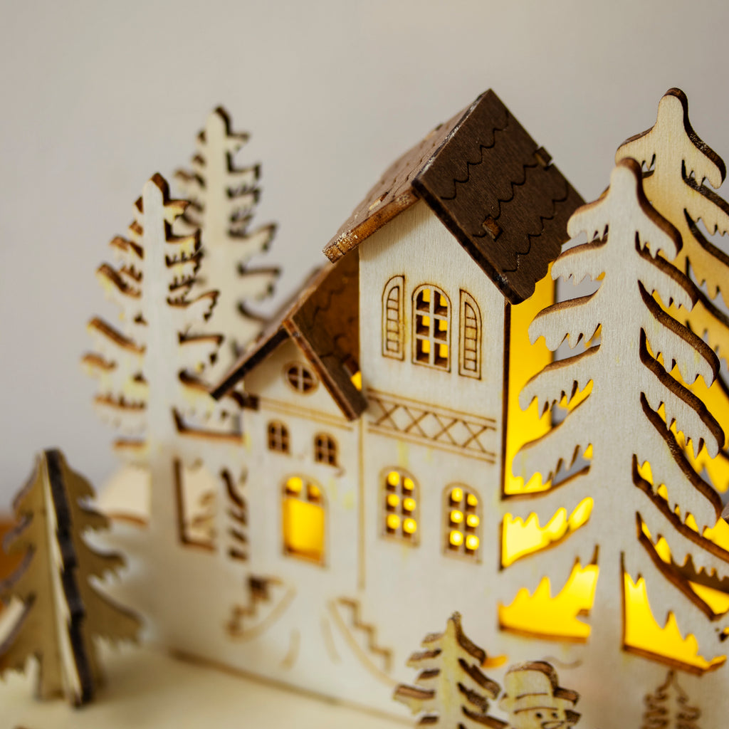 Large Light Up Wooden Christmas Village Scene
