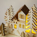 Large Light Up Wooden Christmas Village Scene