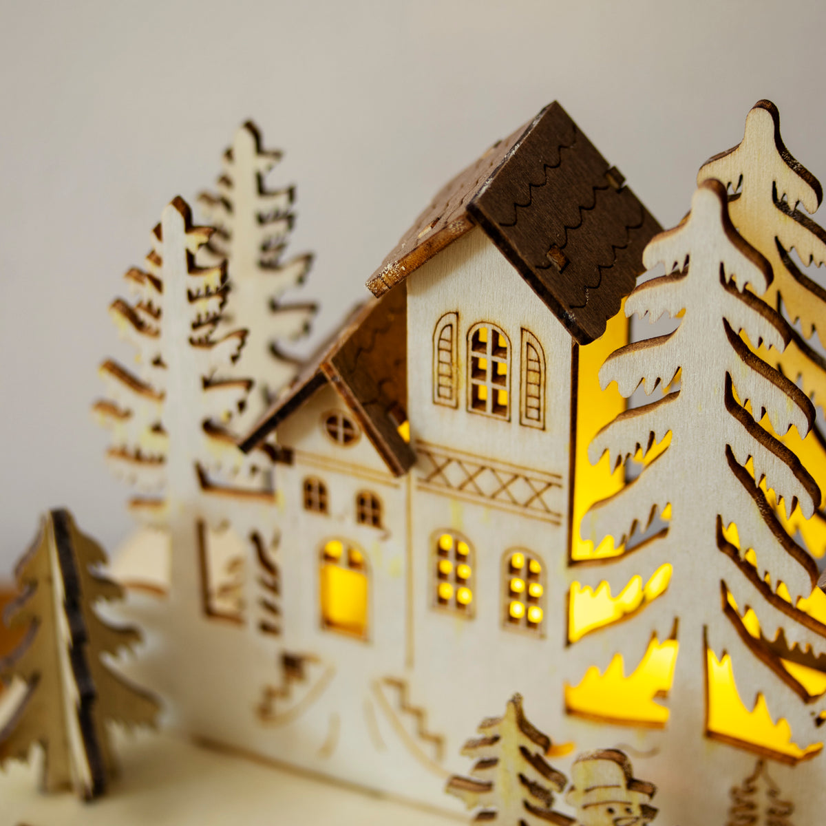 Large Light Up Wooden Christmas Village Scene
