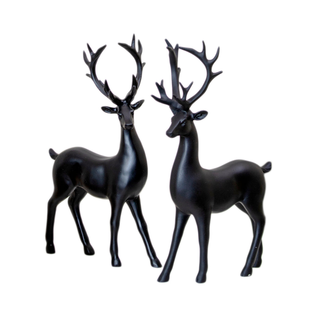 Set Of 2 Black Resin Standing Reindeer Ornaments