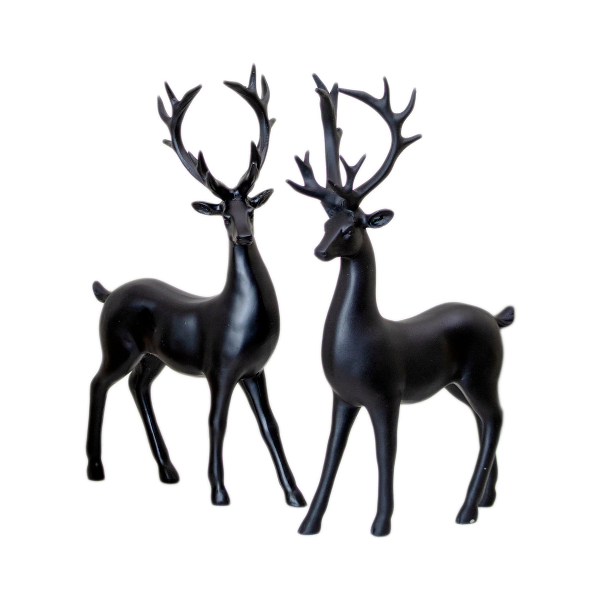 Set Of 2 Black Resin Standing Reindeer Ornaments