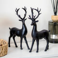 Set Of 2 Black Resin Standing Reindeer Ornaments