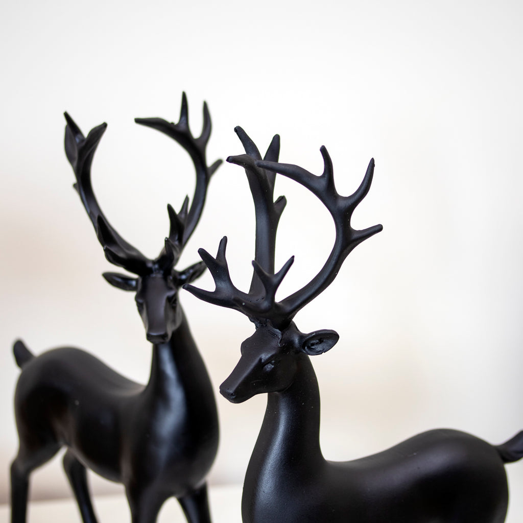 Set Of 2 Black Resin Standing Reindeer Ornaments