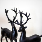 Set Of 2 Black Resin Standing Reindeer Ornaments
