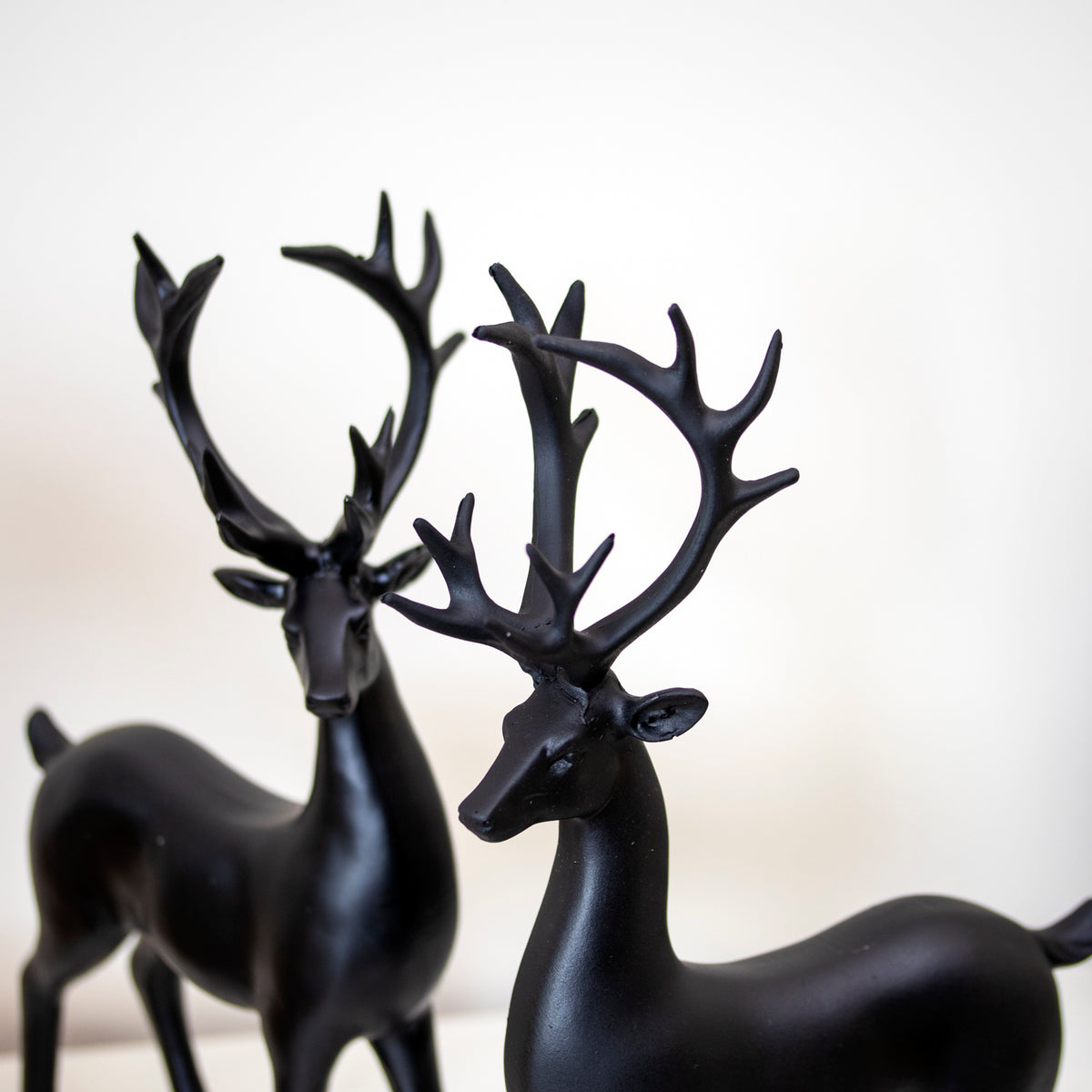 Set Of 2 Black Resin Standing Reindeer Ornaments