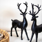 Set Of 2 Black Resin Standing Reindeer Ornaments