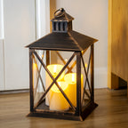 Bronze Triple Pillar LED Candle Lantern