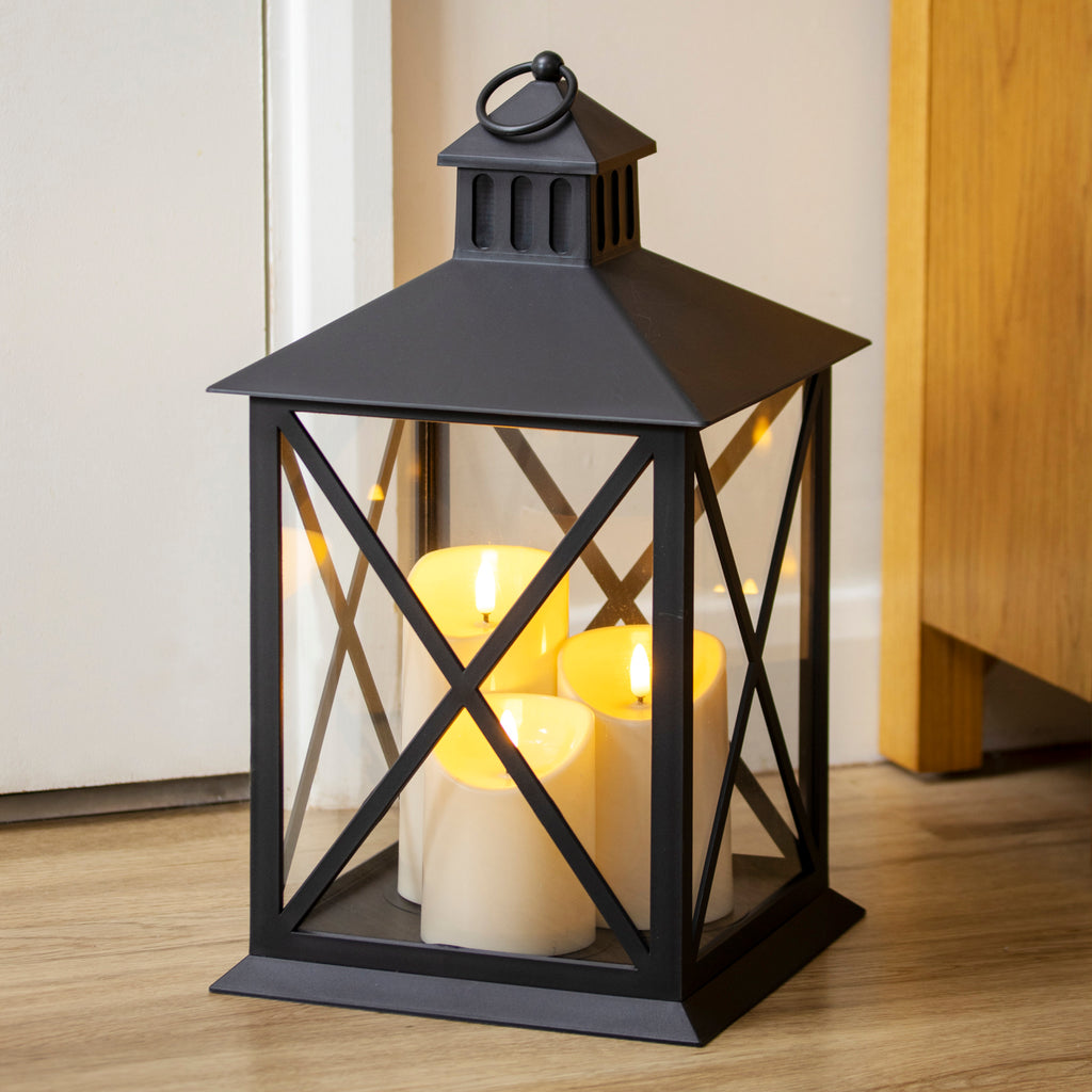 Black Triple Pillar LED Candle Lantern