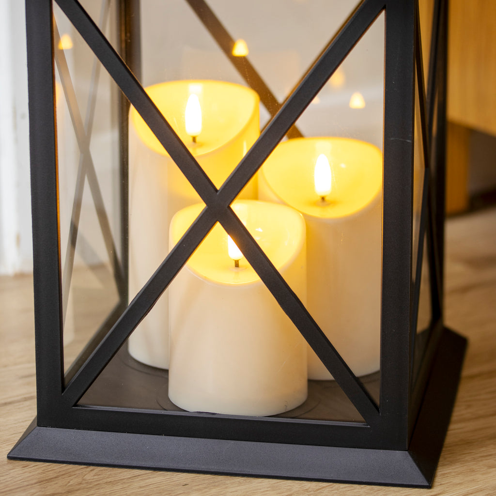 Black Triple Pillar LED Candle Lantern