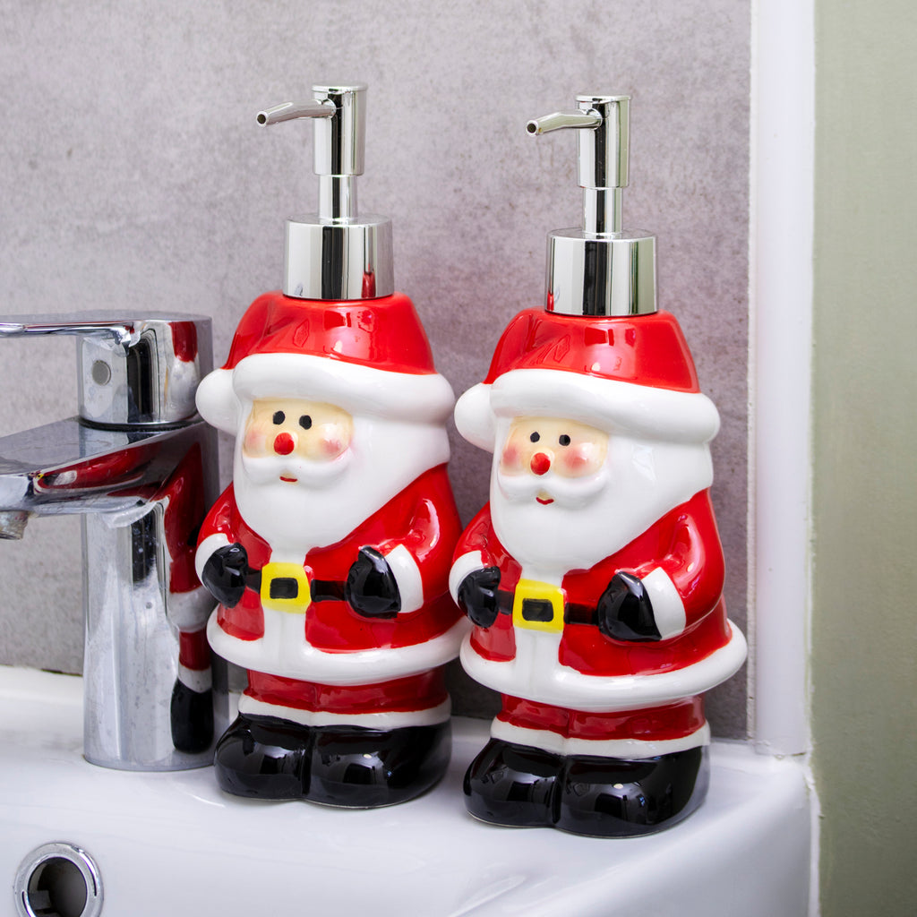 Set Of 2 Ceramic Santa Claus Soap Dispensers