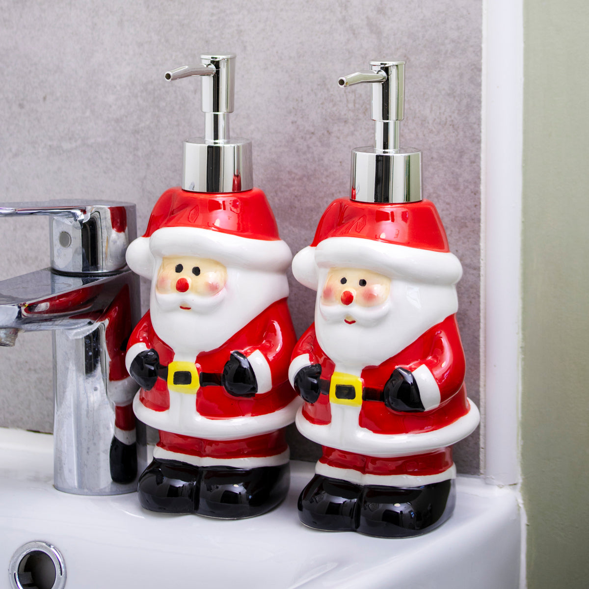 Set Of 2 Ceramic Santa Claus Soap Dispensers