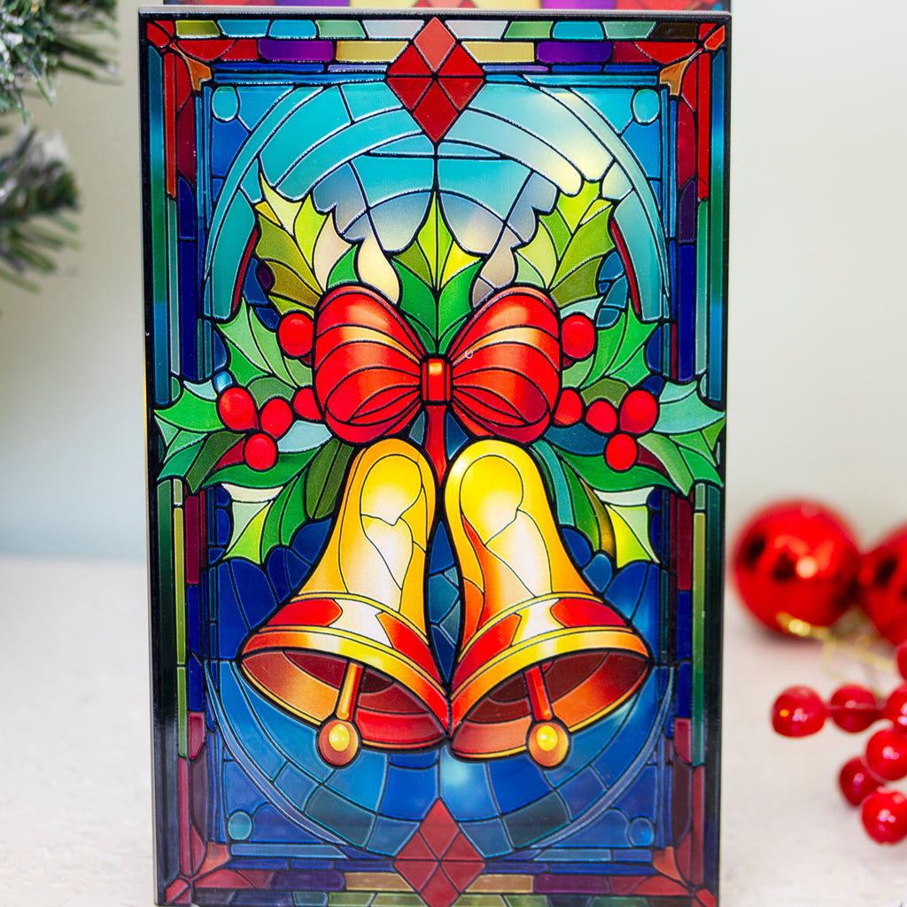 Stained Glass Light Up Christmas Bells Decoration