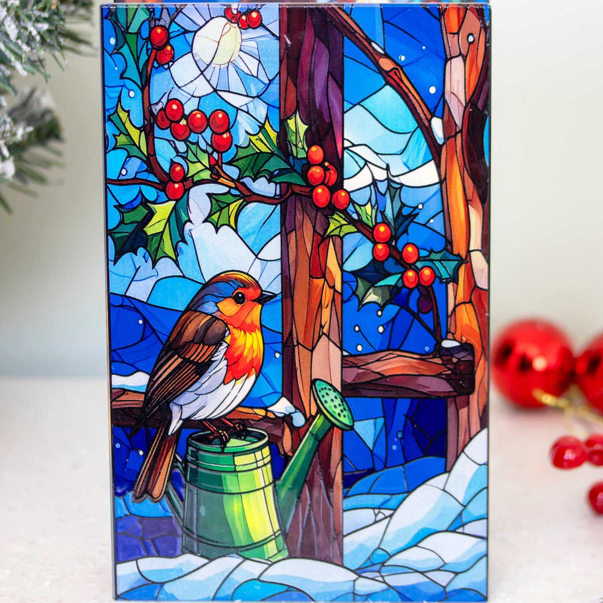 Stained Glass Light Up Robin Christmas Decoration