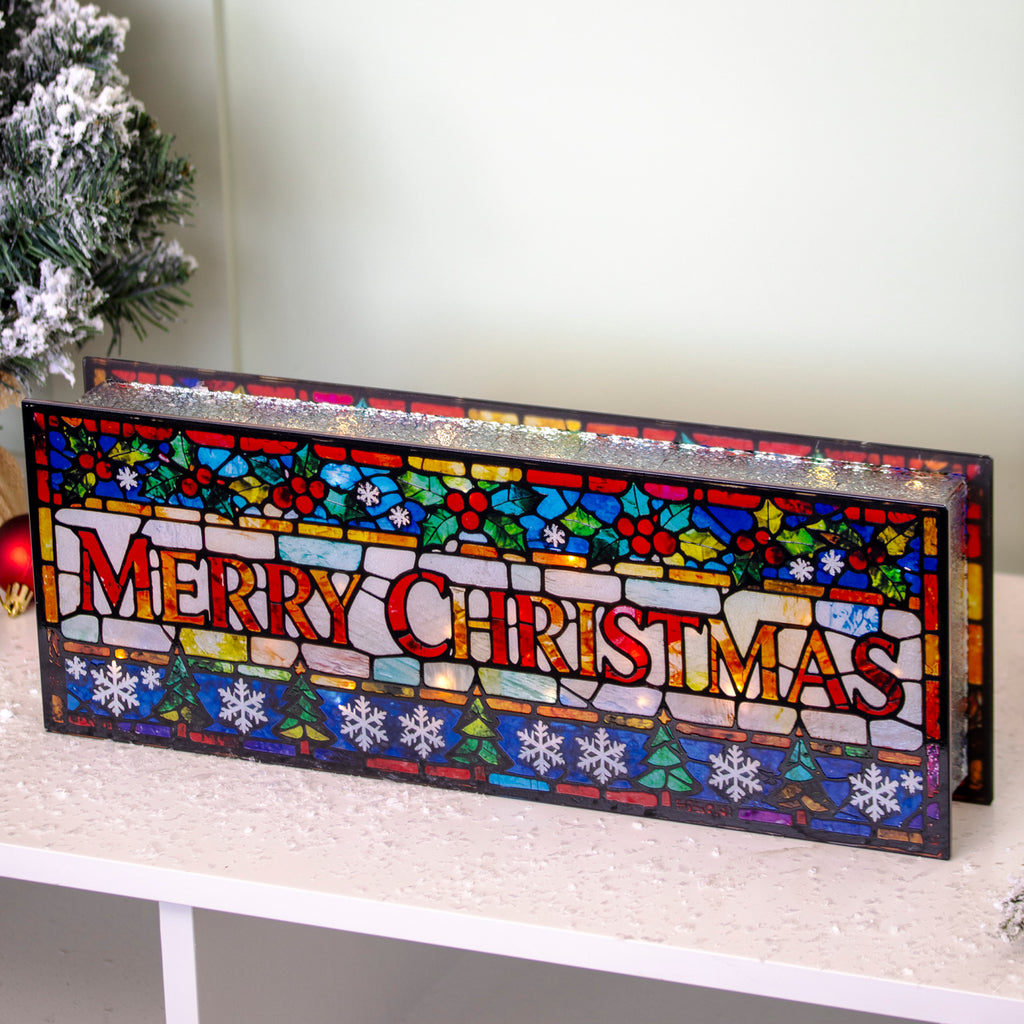 Large LED Stained Glass Merry Christmas Decoration