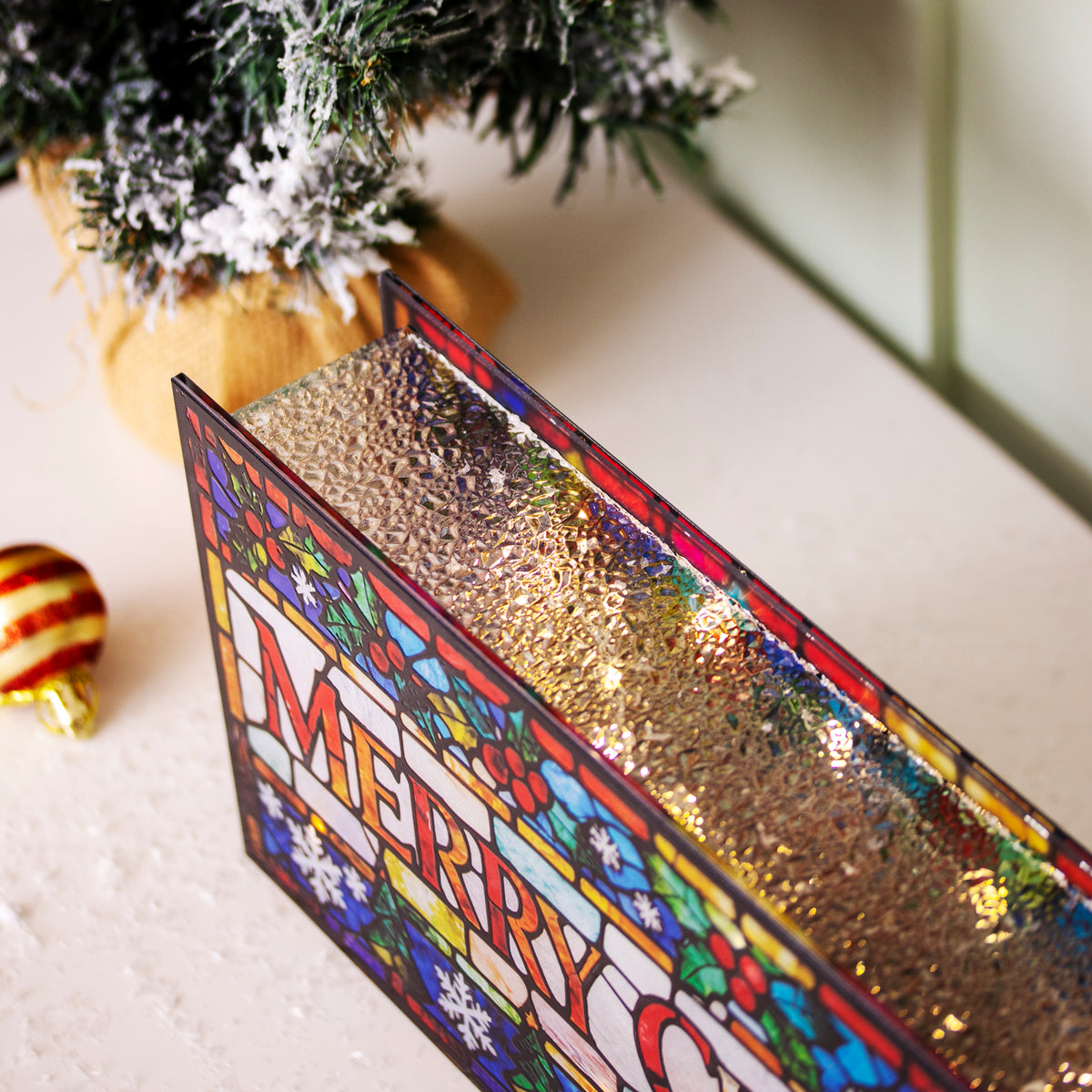 Large LED Stained Glass Merry Christmas Decoration