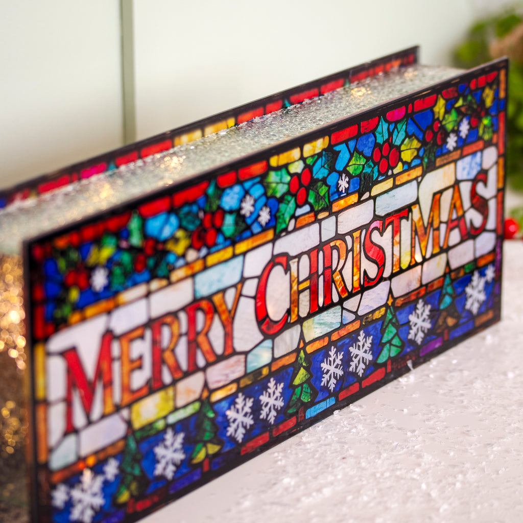 Large LED Stained Glass Merry Christmas Decoration