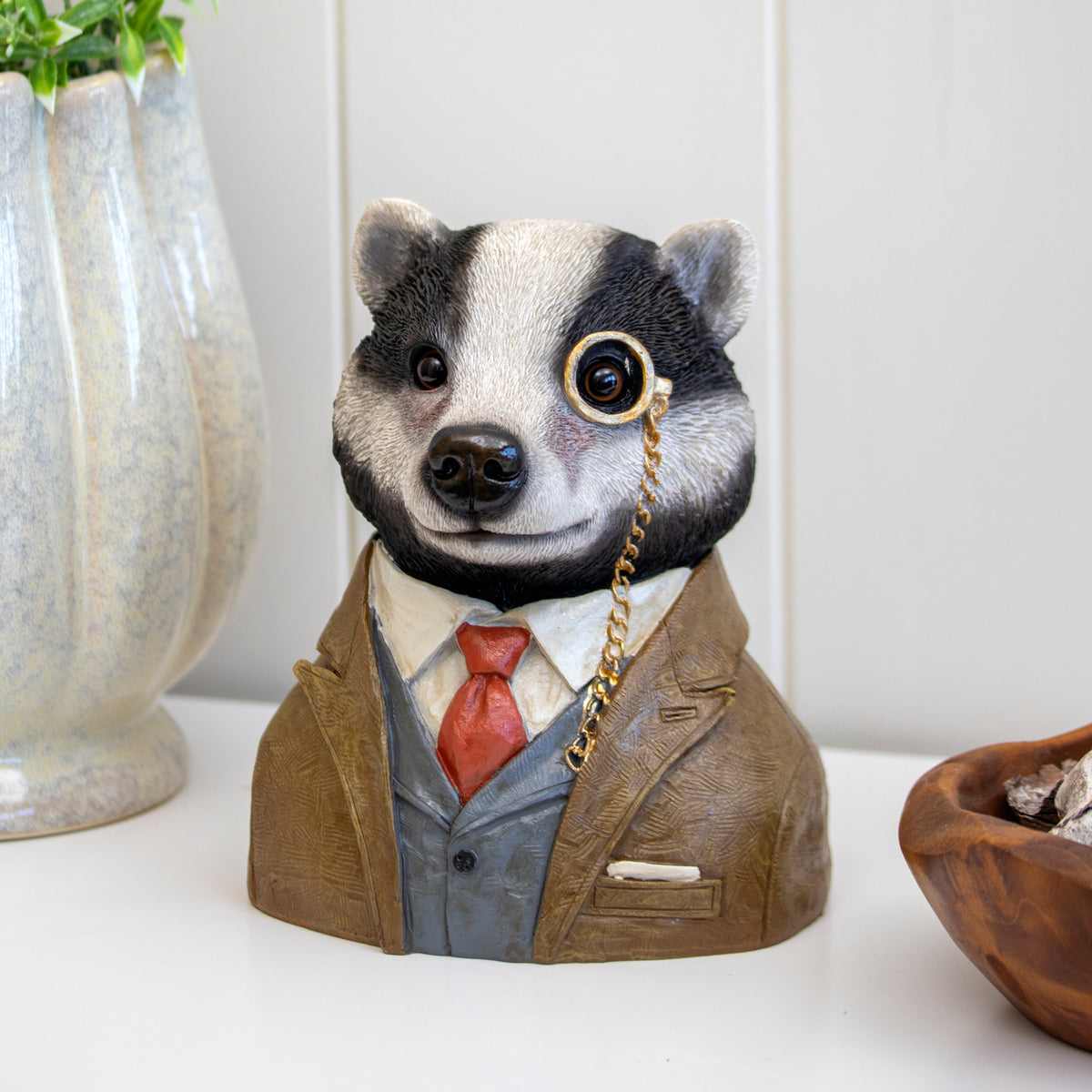 Gentleman Badger Bust Ornament With Monocle