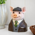 Gentleman Pig Bust Ornament With Flat Cap