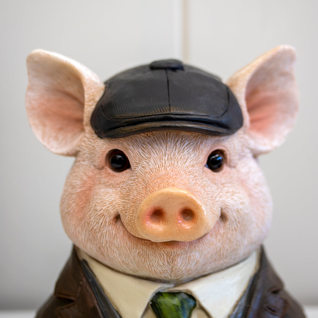 Gentleman Pig Bust Ornament With Flat Cap