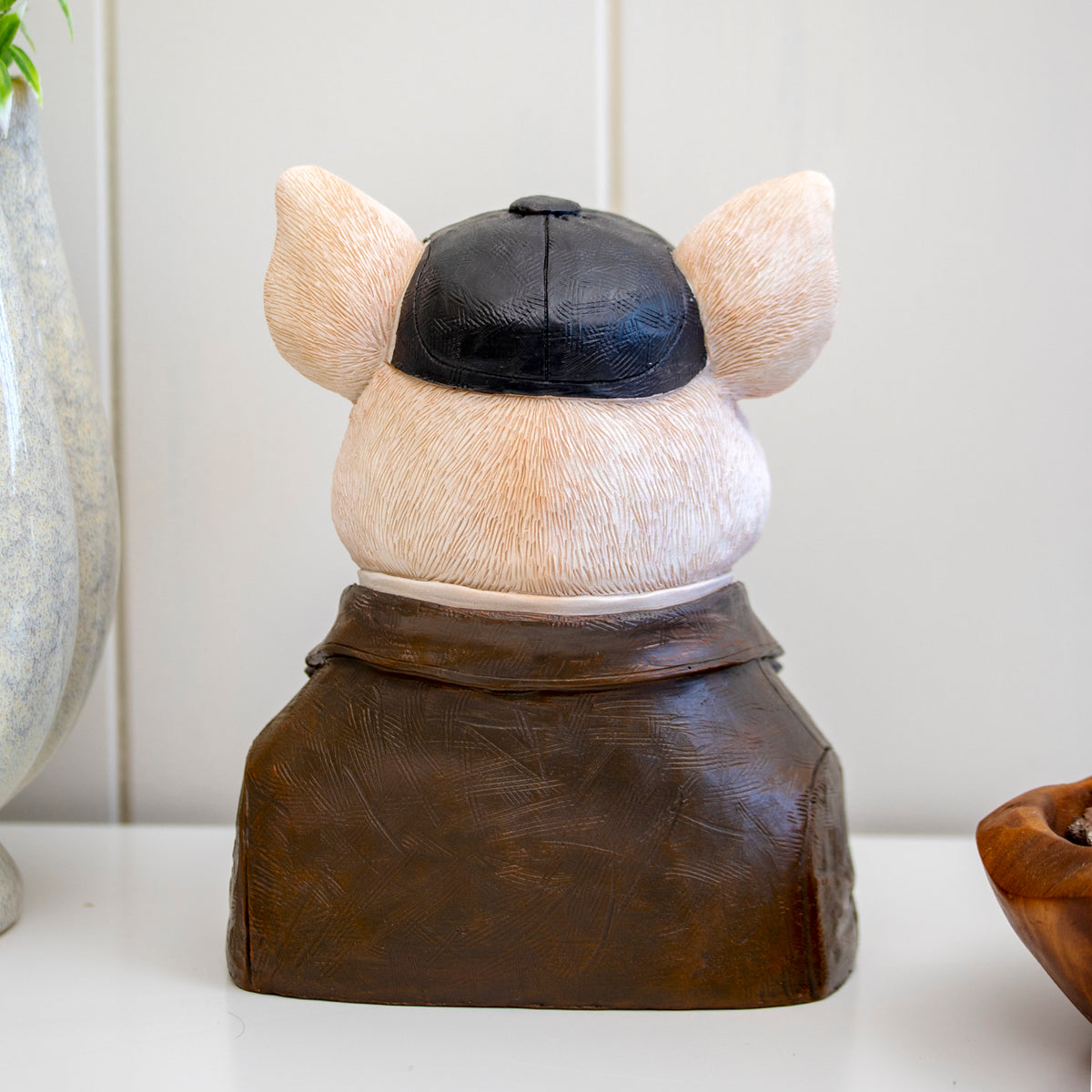Gentleman Pig Bust Ornament With Flat Cap