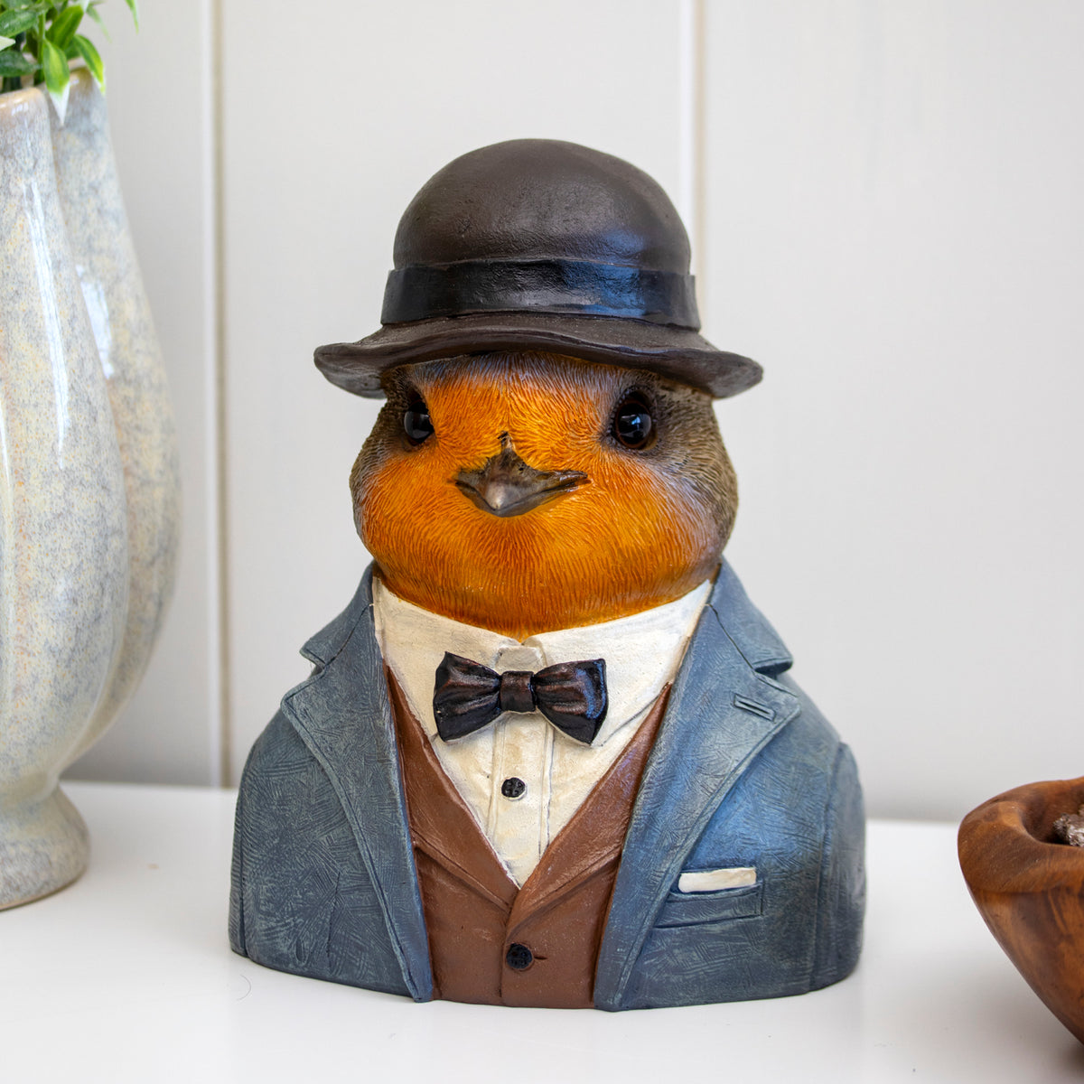 Gentleman Robin Bust Ornament With Bowler Hat
