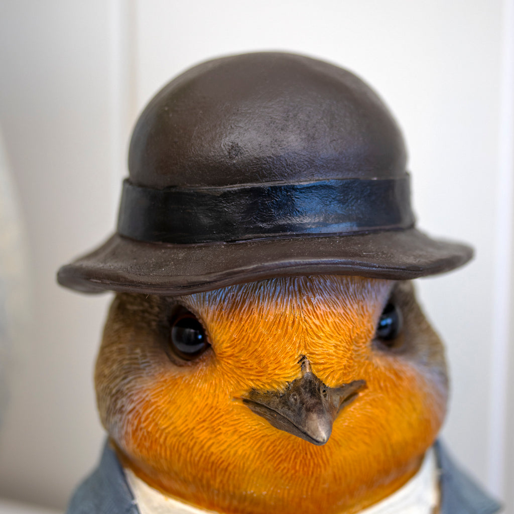 Gentleman Robin Bust Ornament With Bowler Hat