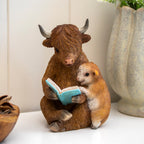 Highland Cow & Calf Reading Book Ornament