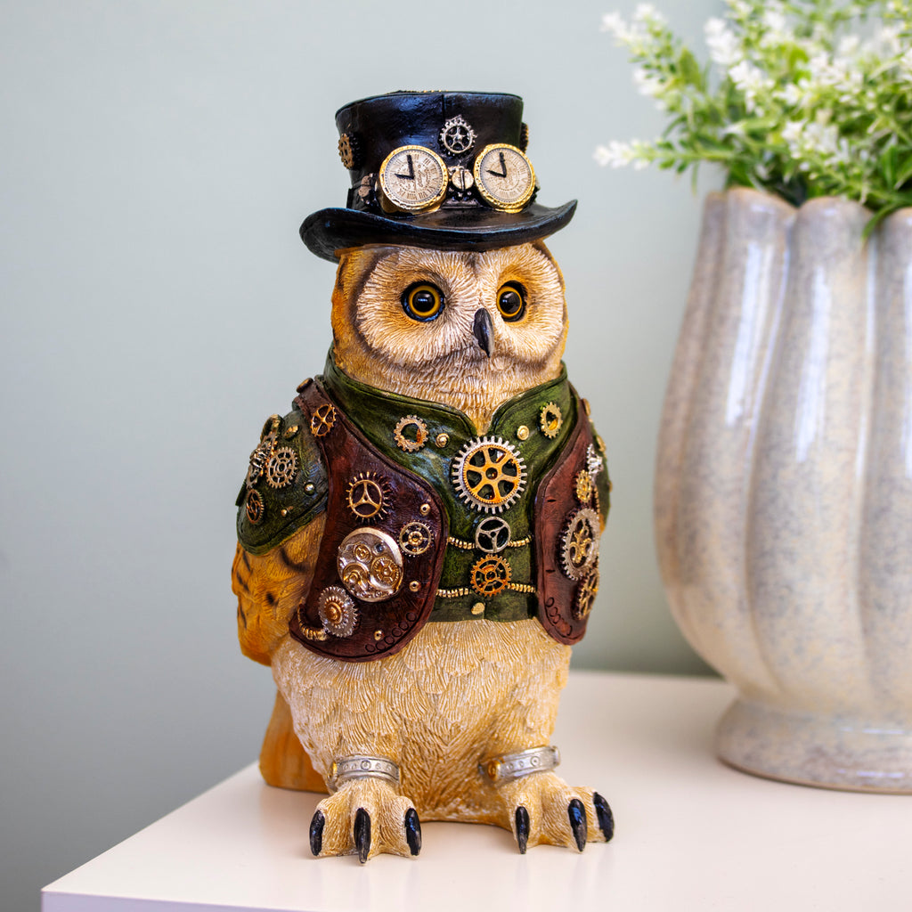 Steampunk Owl Ornament With Top Hat & Gears