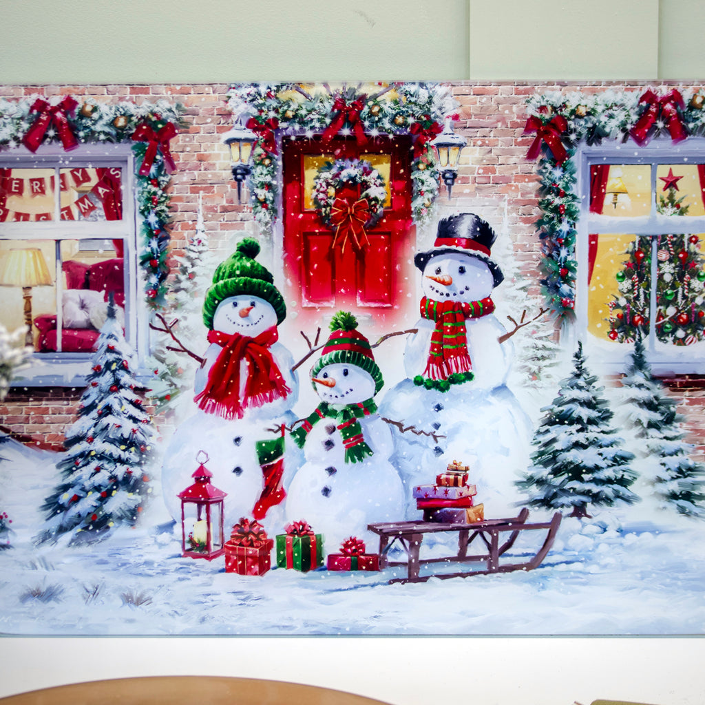 Snowmen Christmas Toughened Glass Worktop Saver