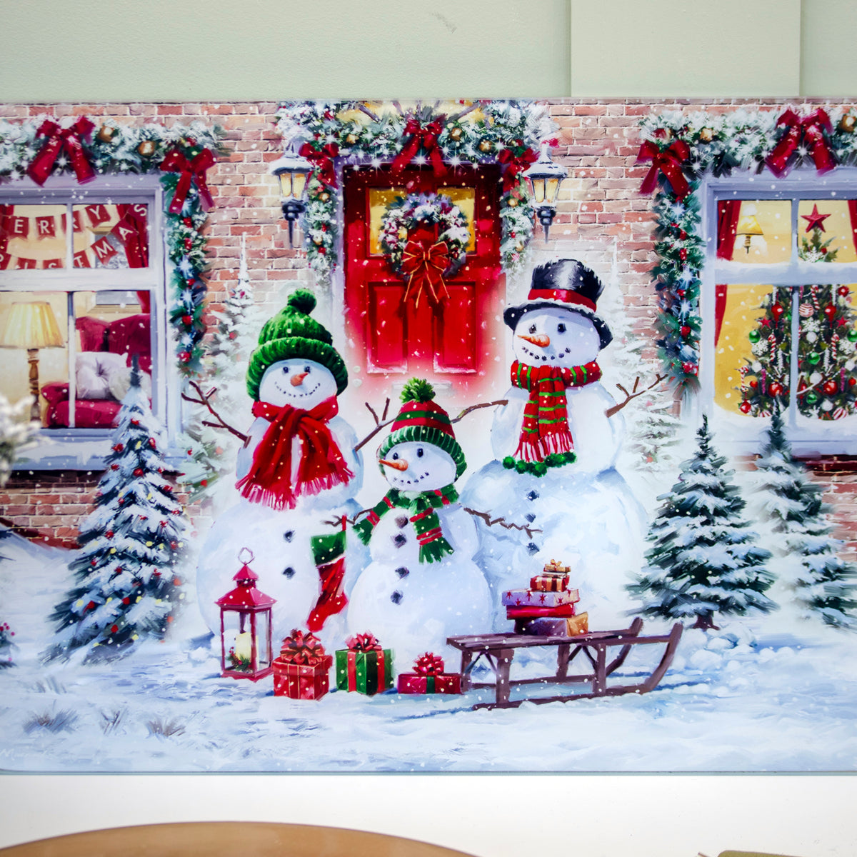 Snowmen Christmas Toughened Glass Worktop Saver