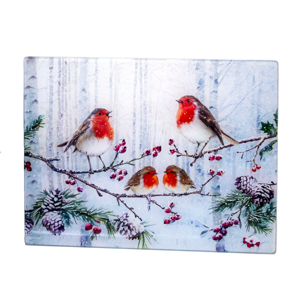 Christmas Robins Toughened Glass Worktop Saver