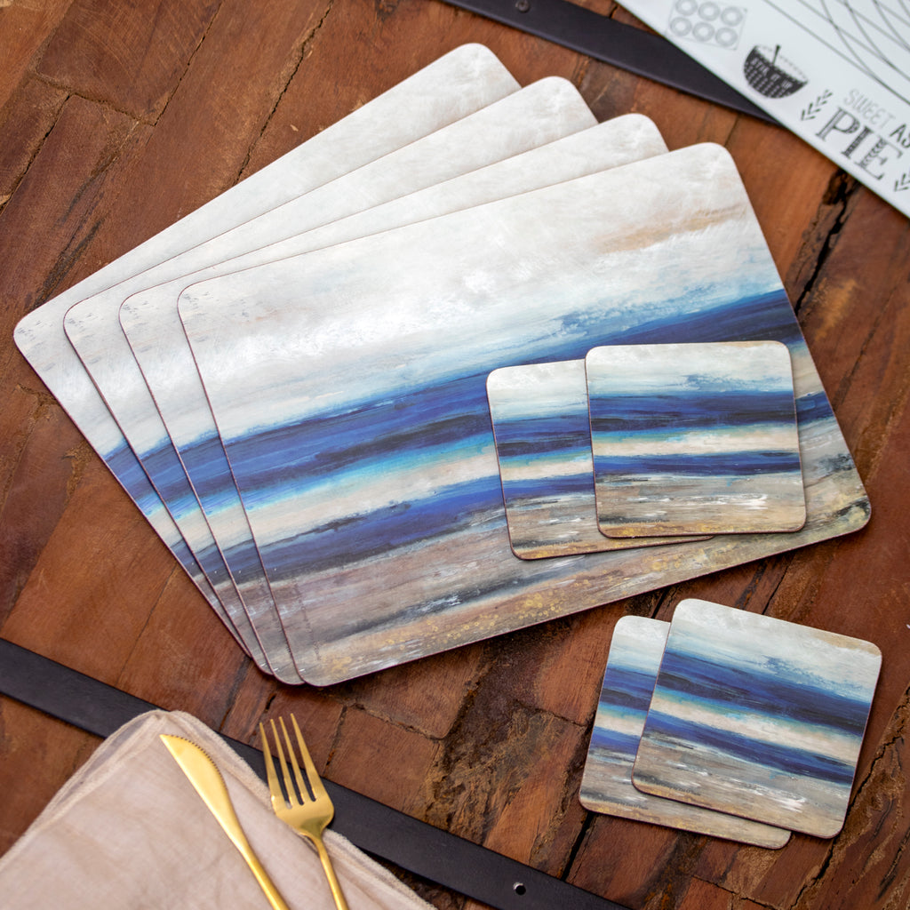 Set Of 4 Azure Coast Placemats & Coasters