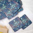 Set Of 4 Vintage Blue Floral Placemats & Coasters