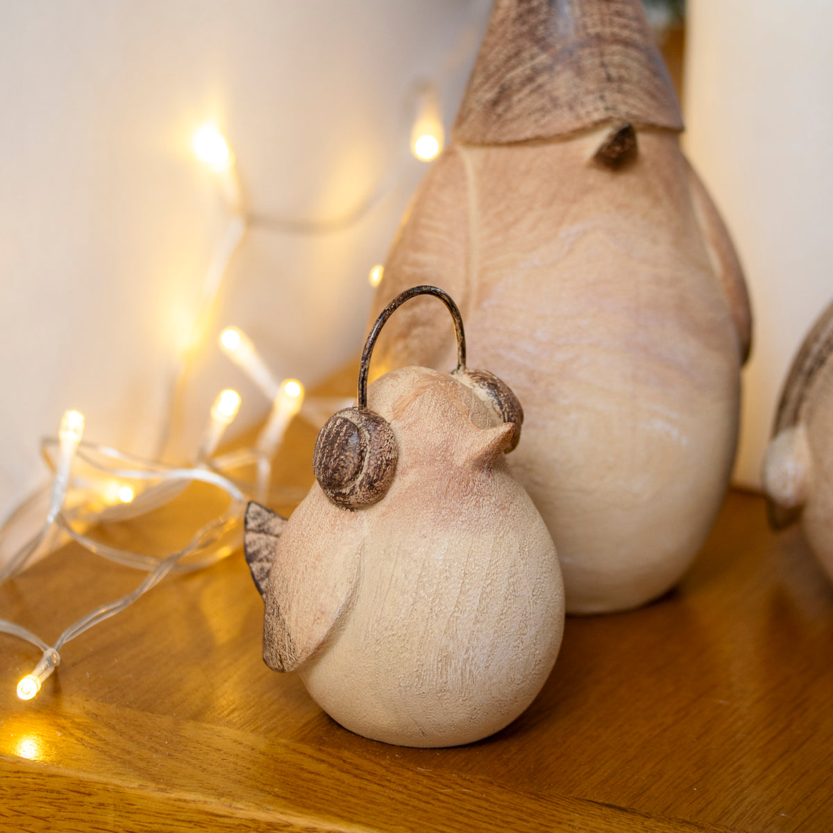 Set Of 3 Rustic Wood Effect Winter Bird Ornaments