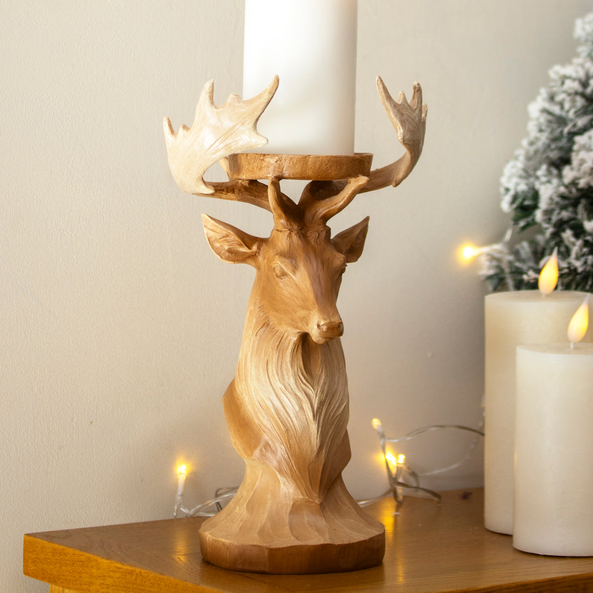 Vintage Stag Head Pillar Candle Holder