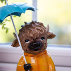 Highland Cow In Yellow Raincoat & Umbrella Ornament