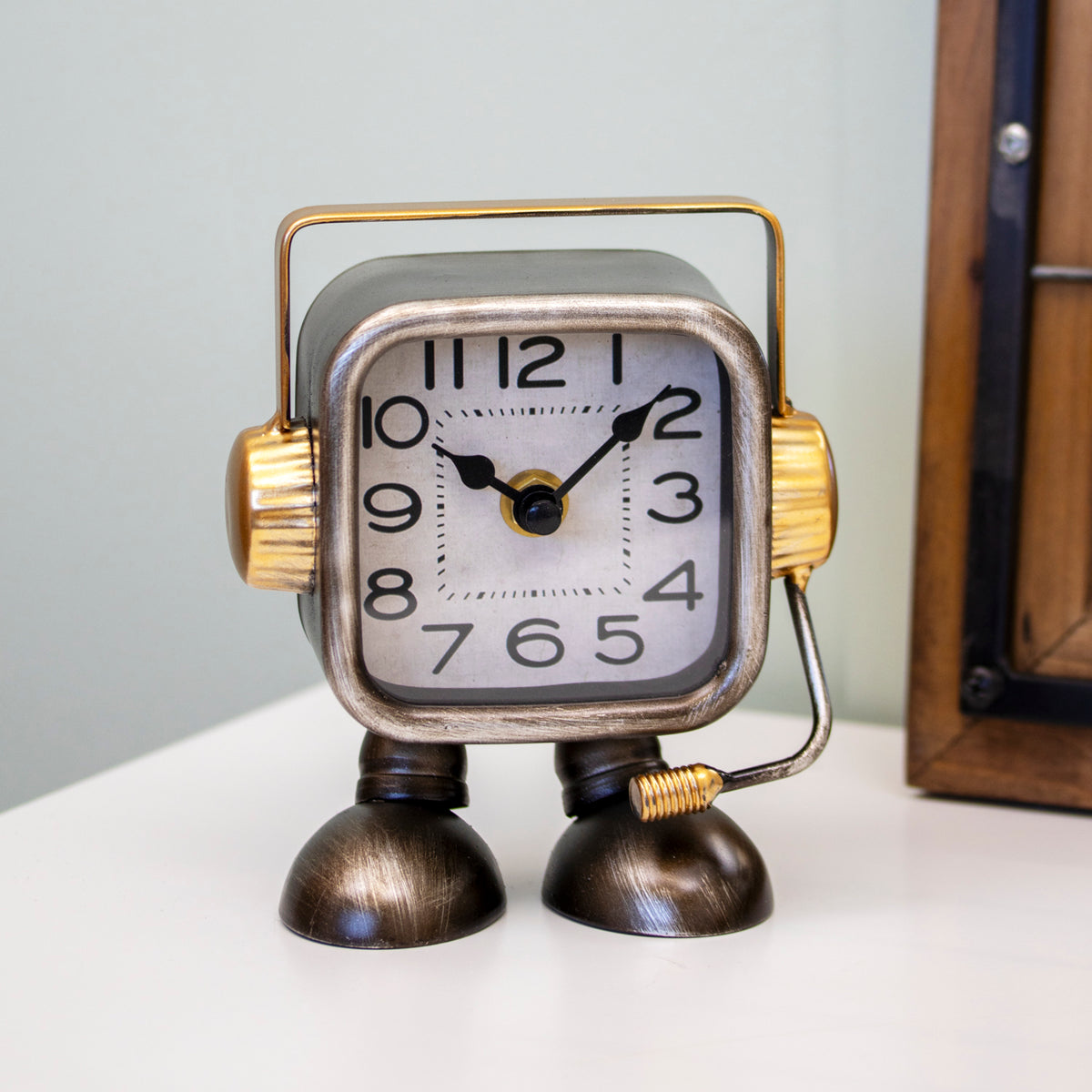 Silver & Gold Retro Robot Mantel Clock