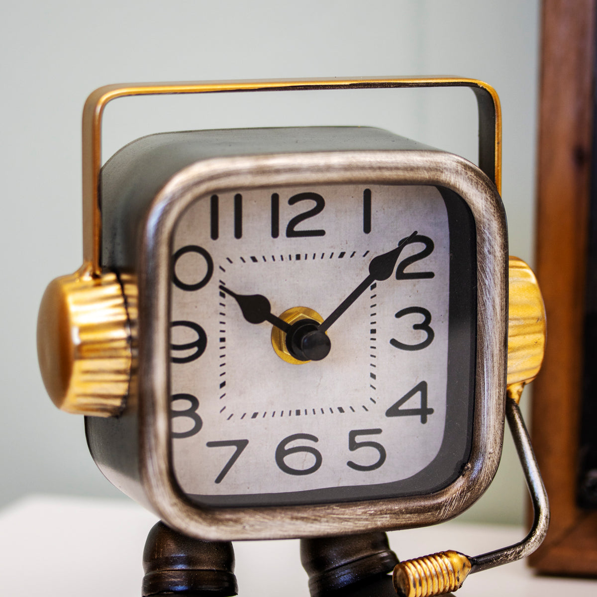 Silver & Gold Retro Robot Mantel Clock