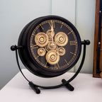 Industrial Black & Gold Moving Cogs Mantel Clock