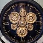 Industrial Black & Gold Moving Cogs Mantel Clock