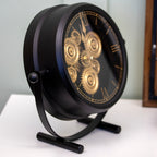 Industrial Black & Gold Moving Cogs Mantel Clock